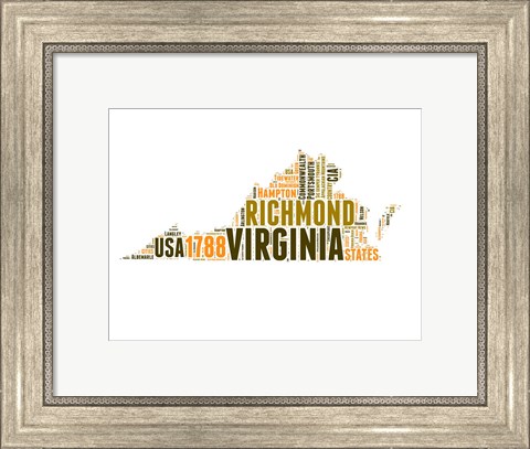 Framed Virginia Word Cloud Map Print