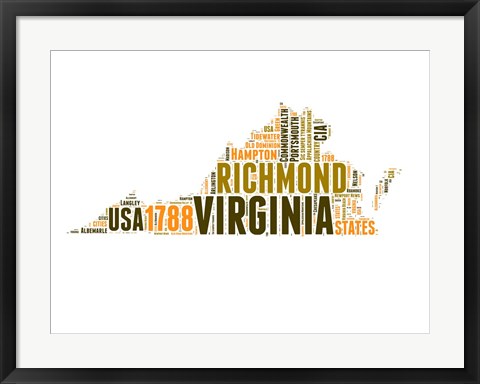 Framed Virginia Word Cloud Map Print