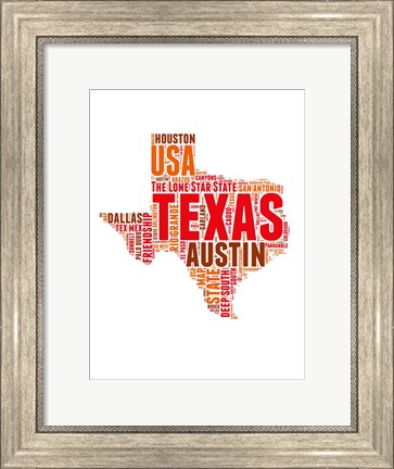 Framed Texas Word Cloud Map Print