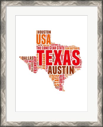 Framed Texas Word Cloud Map Print