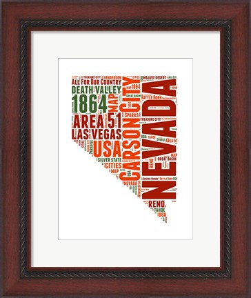 Framed Nevada Word Cloud Map Print