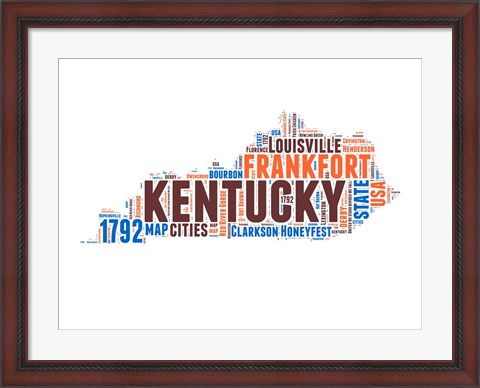 Framed Kentucky Word Cloud Map Print