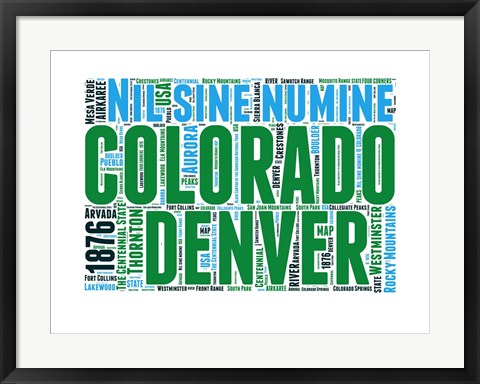 Framed Colorado Word Cloud Map Print