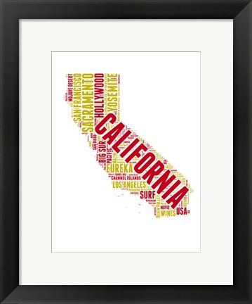 Framed California Word Cloud Map Print