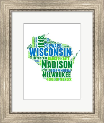 Framed Wisconsin Word Cloud Map Print
