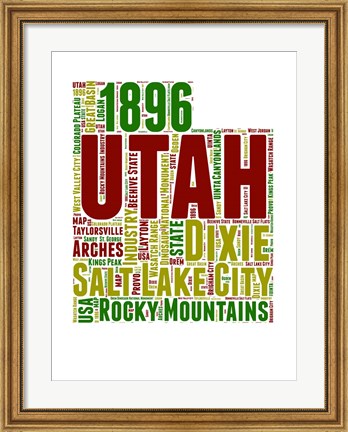 Framed Utah Word Cloud Map Print