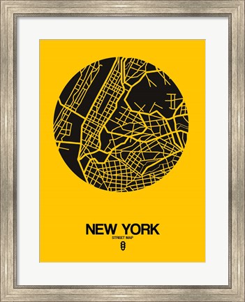 Framed New York Street Map Yellow Print
