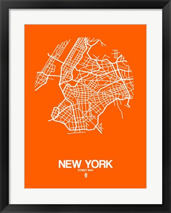 Framed New York Street Map Orange Print