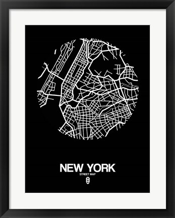 Framed New York Street Map Black Print