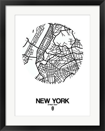 Framed New York Street Map White Print