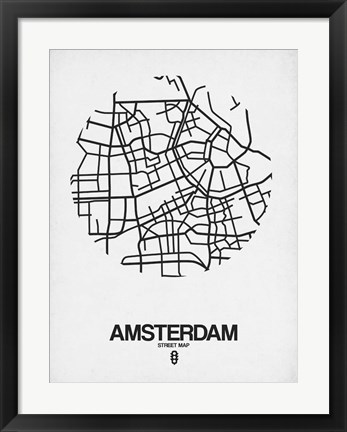 Framed Amsterdam Street Map White Print