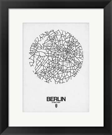 Framed Berlin Street Map White Print