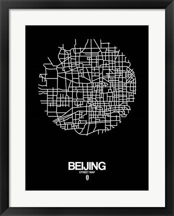 Framed Beijing Street Map Black Print