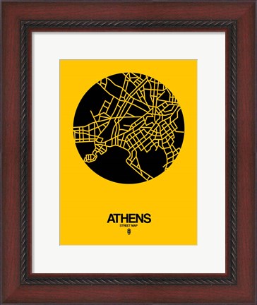 Framed Athens Street Map Yellow Print