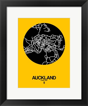Framed Auckland Street Map Yellow Print