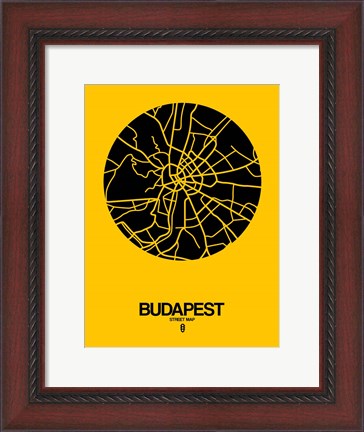 Framed Budapest Street Map Yellow Print