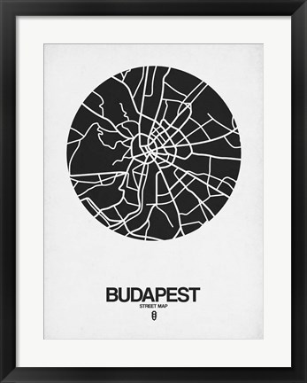 Framed Budapest Street Map Black on White Print