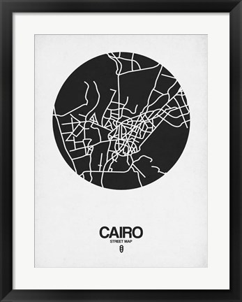 Framed Cairo Street Map Black on White Print