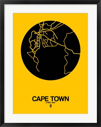 Framed Cape Town Street Map Yellow Print