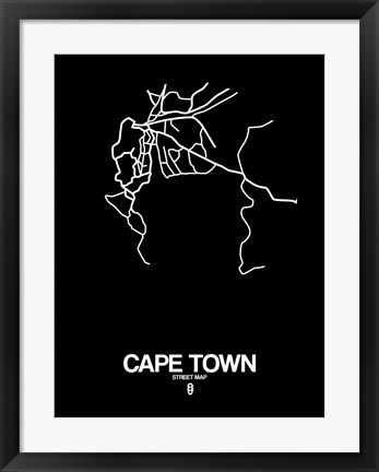 Framed Cape Town Street Map Black Print