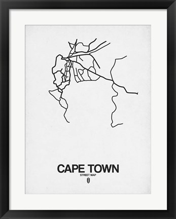 Framed Cape Town Street Map White Print