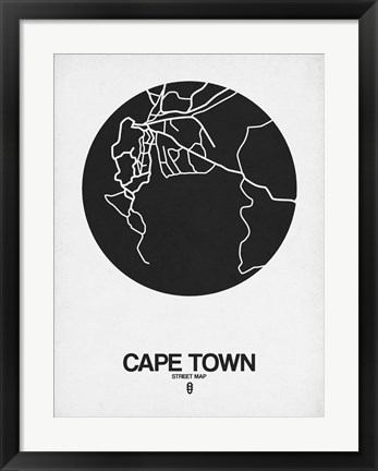 Framed Cape Town Street Map Black on White Print