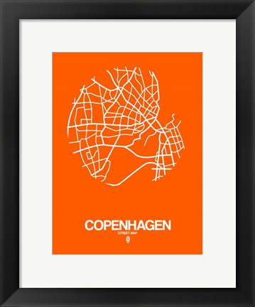Framed Copenhagen Street Map Orange Print