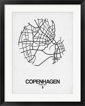 Framed Copenhagen Street Map White Print