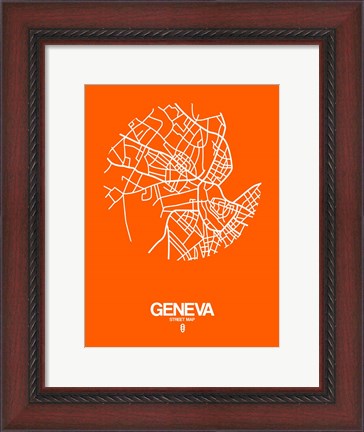 Framed Geneva Street Map Orange Print