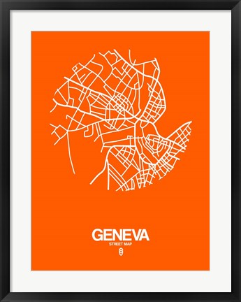 Framed Geneva Street Map Orange Print