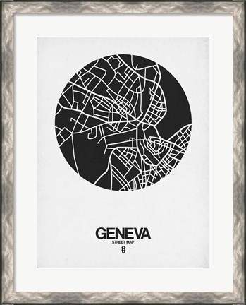 Framed Geneva Street Map Black on White Print