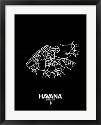 Framed Havana Street Map Black Print