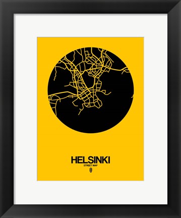 Framed Helsinki Street Map Yellow Print