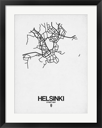 Framed Helsinki Street Map White Print