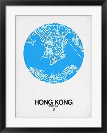 Framed Hong Kong Street Map Blue Print