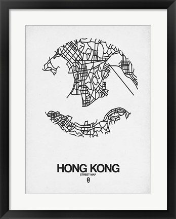 Framed Hong Kong Street Map White Print