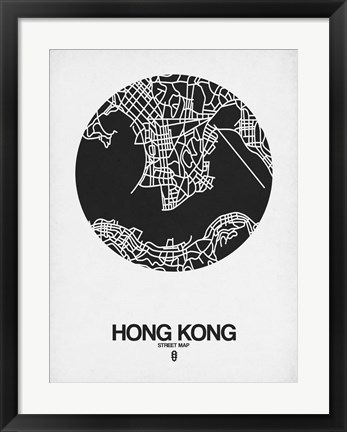 Framed Hong Kong Street Map Black on White Print