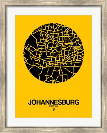 Framed Johannesburg Street Map Yellow Print