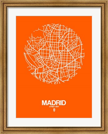 Framed Madrid Street Map Orange Print