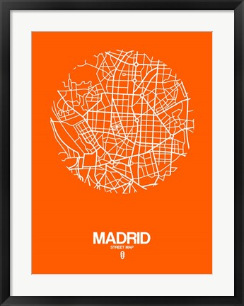 Framed Madrid Street Map Orange Print