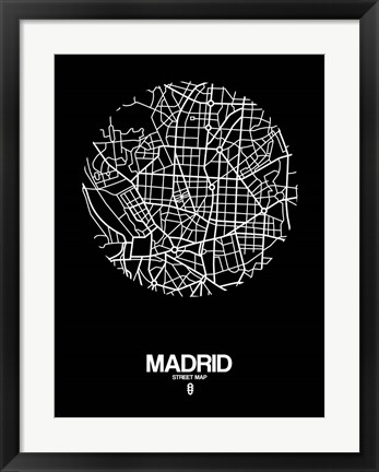 Framed Madrid Street Map Black Print