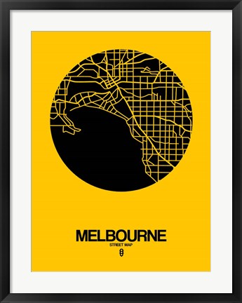 Framed Melbourne Street Map Yellow Print