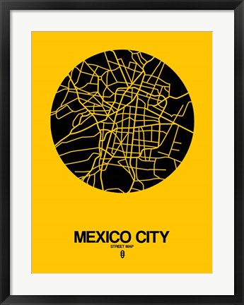 Framed Mexico City Street Map Yellow Print
