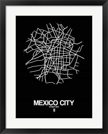 Framed Mexico City Street Map Black Print