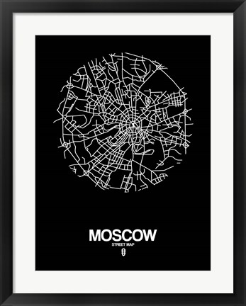 Framed Moscow Street Map Black Print