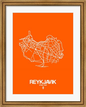 Framed Reykjavik Street Map Orange Print