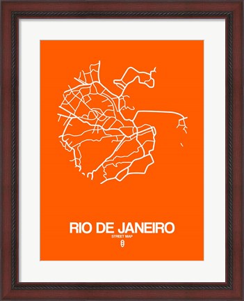 Framed Rio de Janeiro Street Map Orange Print