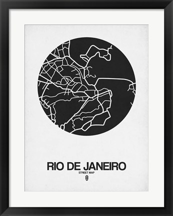 Framed Rio de Janeiro Street Map Black on White Print