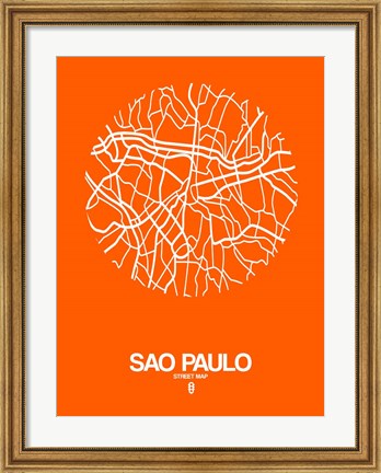 Framed Sao Paulo Street Map Orange Print