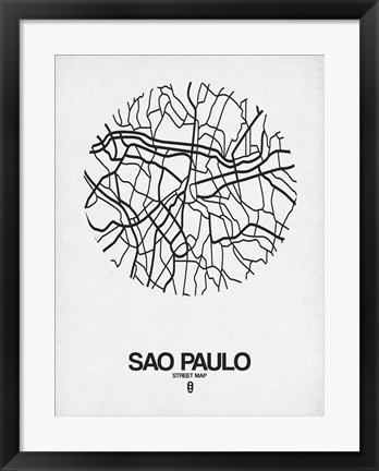 Framed Sao Paulo Street Map White Print